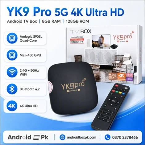 YK9 Pro 5G 4K Ultra HD Android TV Box – 8GB RAM, 128GB ROM, Android OS 15.1