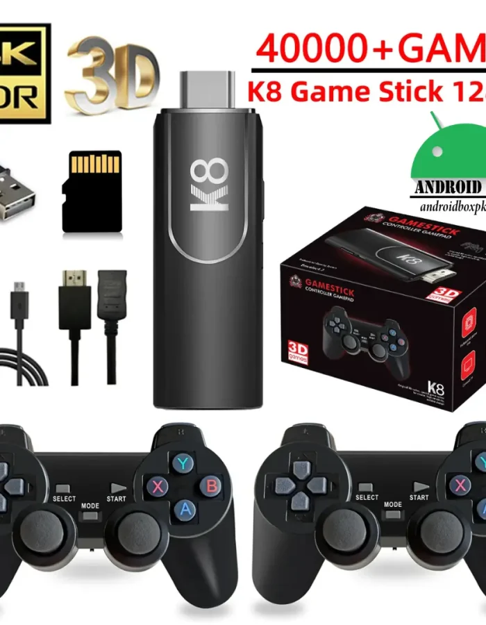 K8 Game Stick 64G 4K HD Retro Video Game Console with 40+ Simulators, Dual 2.4G Wireless Controllers, 10,000 Games